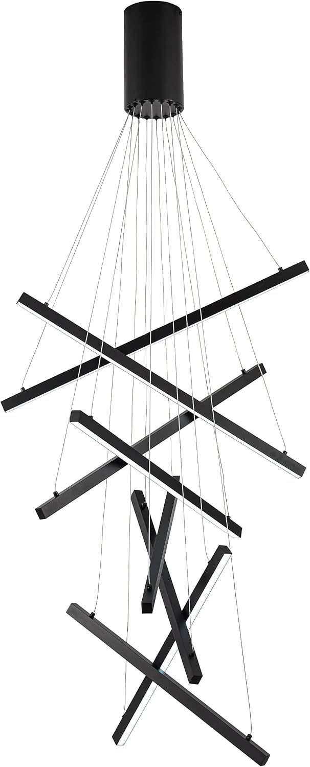 Modern Black LED 8-Light Linear Chandelier, 98.4", for High Ceilings