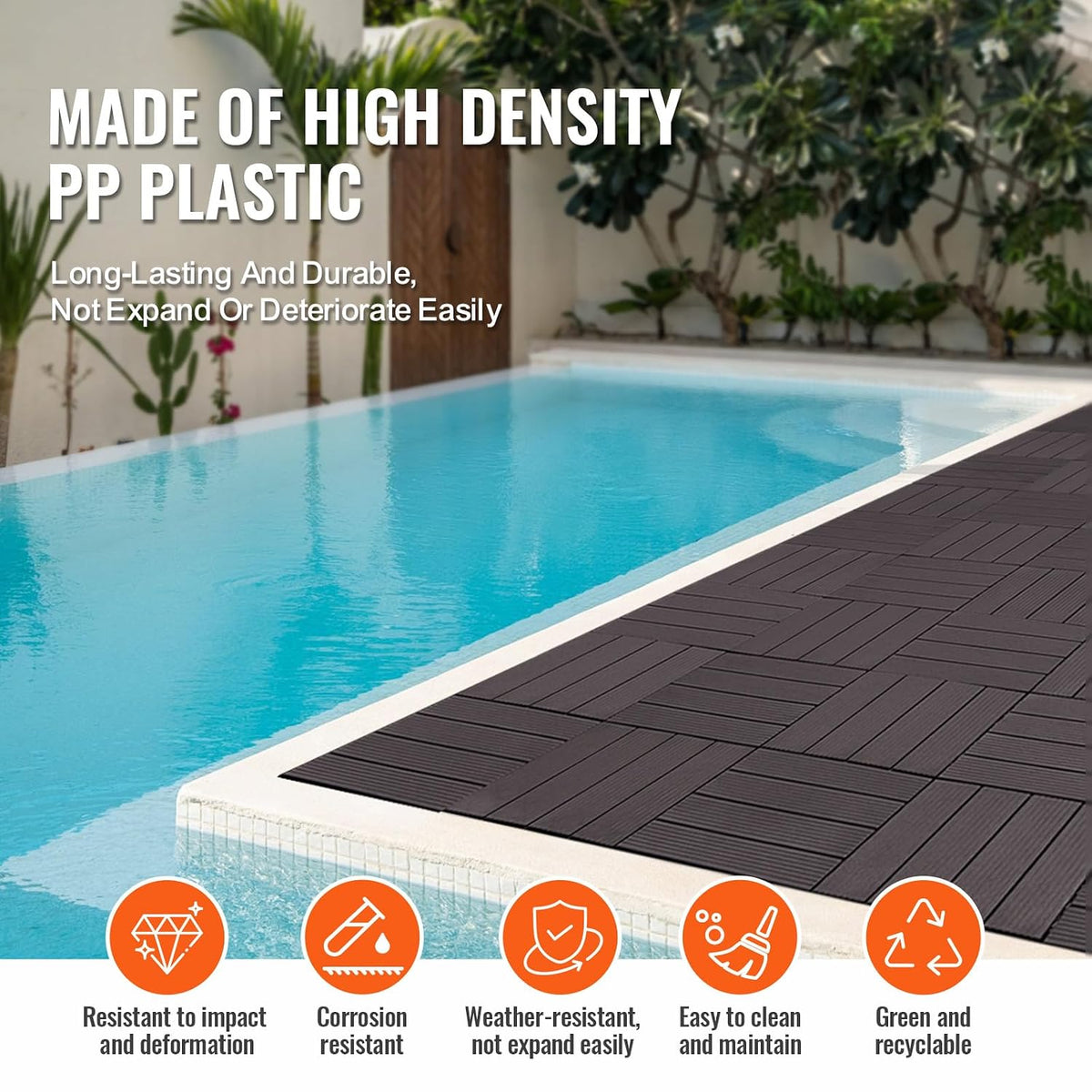vevor 54 sq. ft plastic interlocking deck tiles, package contents
