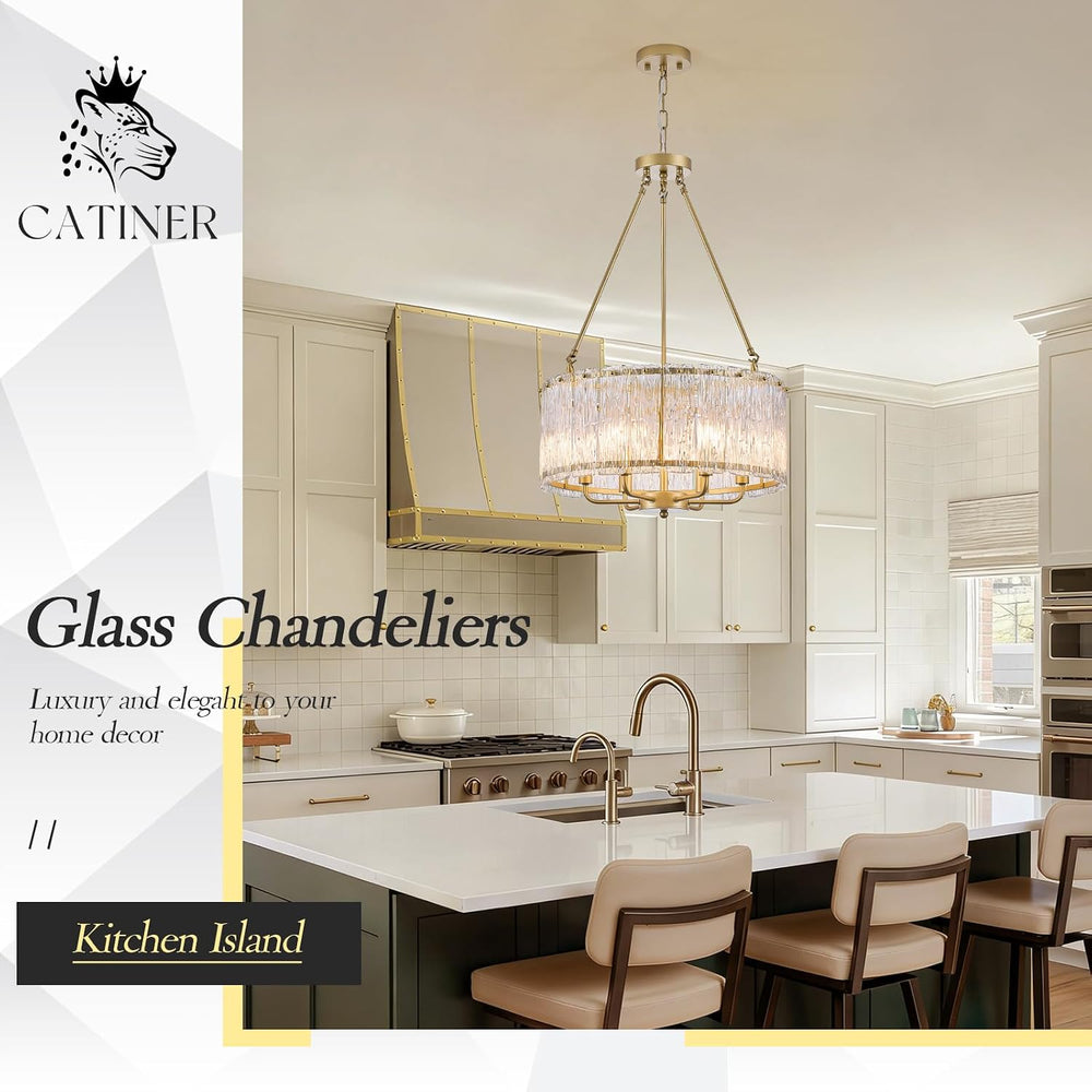 CATINER Modern 20" Crystal Glass Chandelier 6-Light Gold Chandeliers