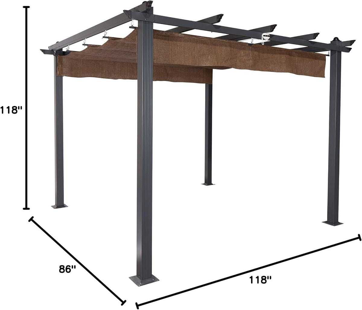 Coolaroo Aurora Pergola, Backyard or Patio Shade Pergola, Light Filtering 90% UV Block, 9'10" x 9'10", Mocha