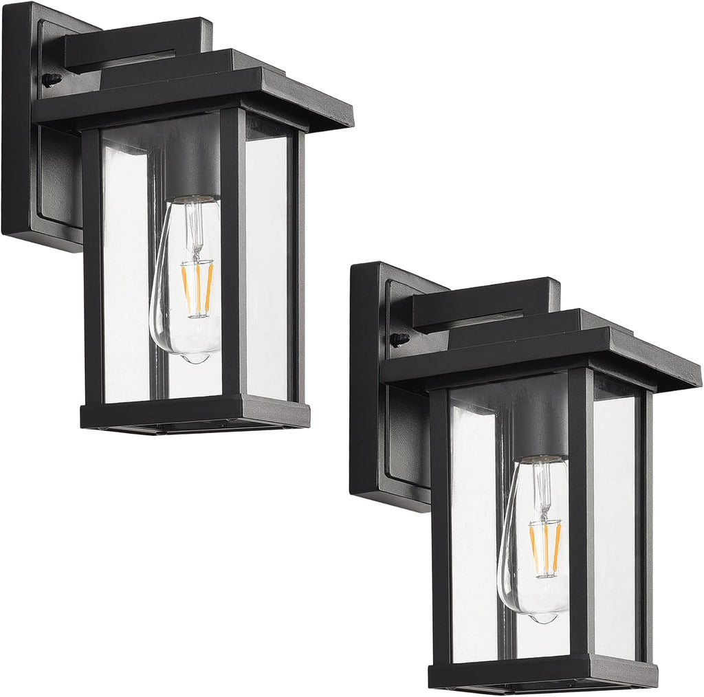 Outdoor Wall Light Modern Exterior Black Wall Mount Lanterns 2-Pack