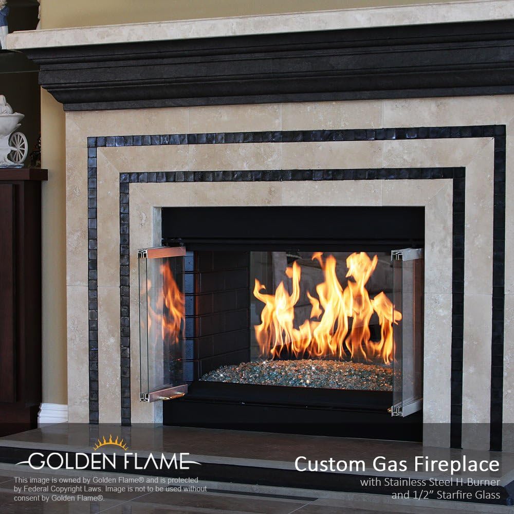 Golden Flame 18 x 6 in H-Burner, Natural Gas Fireplace & Fire Pit, 304 Stainless Steel, Machine-Drilled Ports, Whistle-Free Connection Kit