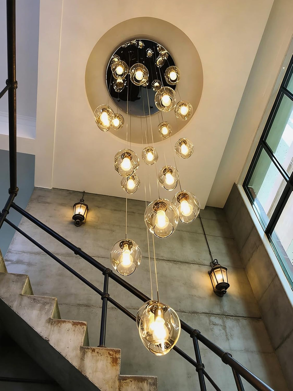 Long Chandeliers for High Ceilings,Modern Crystal Balls Pendant Light,Globe Raindrop Drop Lamp,Flush Mount Hanging Lighting Fixtures for Spiral Staircase,Foyer,Entryway,Living,15 Lights