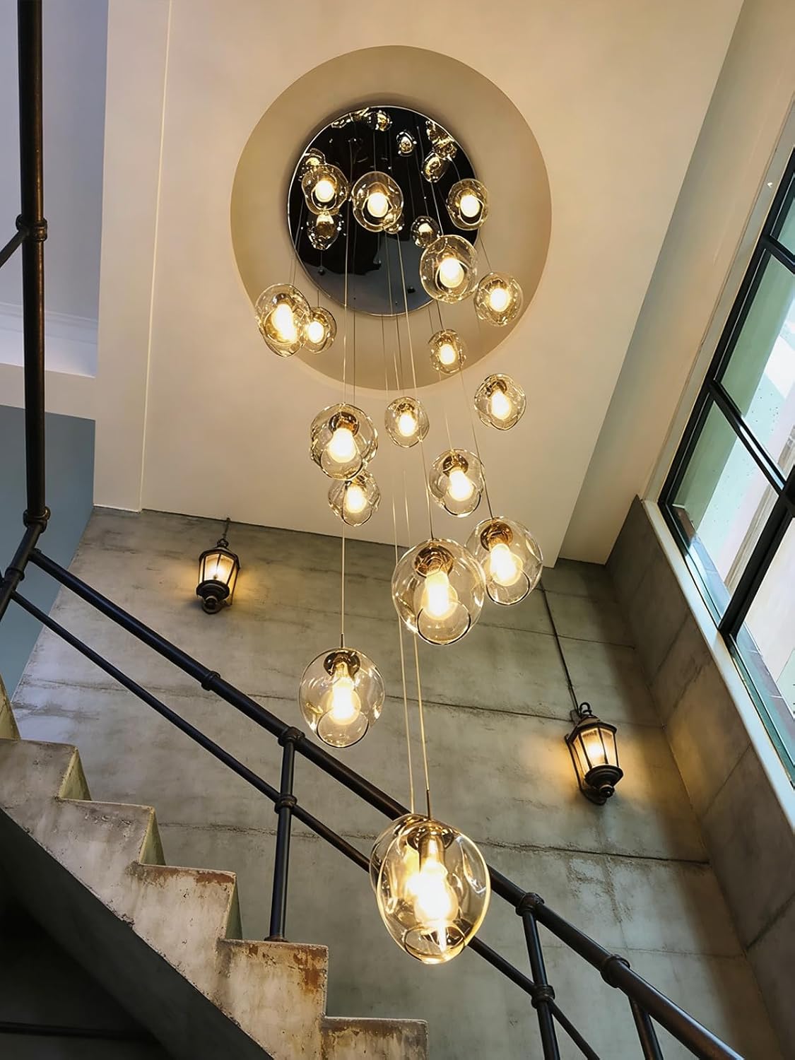 Long Chandeliers for High Ceilings,Modern Crystal Balls Pendant Light,Globe Raindrop Drop Lamp,Flush Mount Hanging Lighting Fixtures for Spiral Staircase,Foyer,Entryway,Living,15 Lights