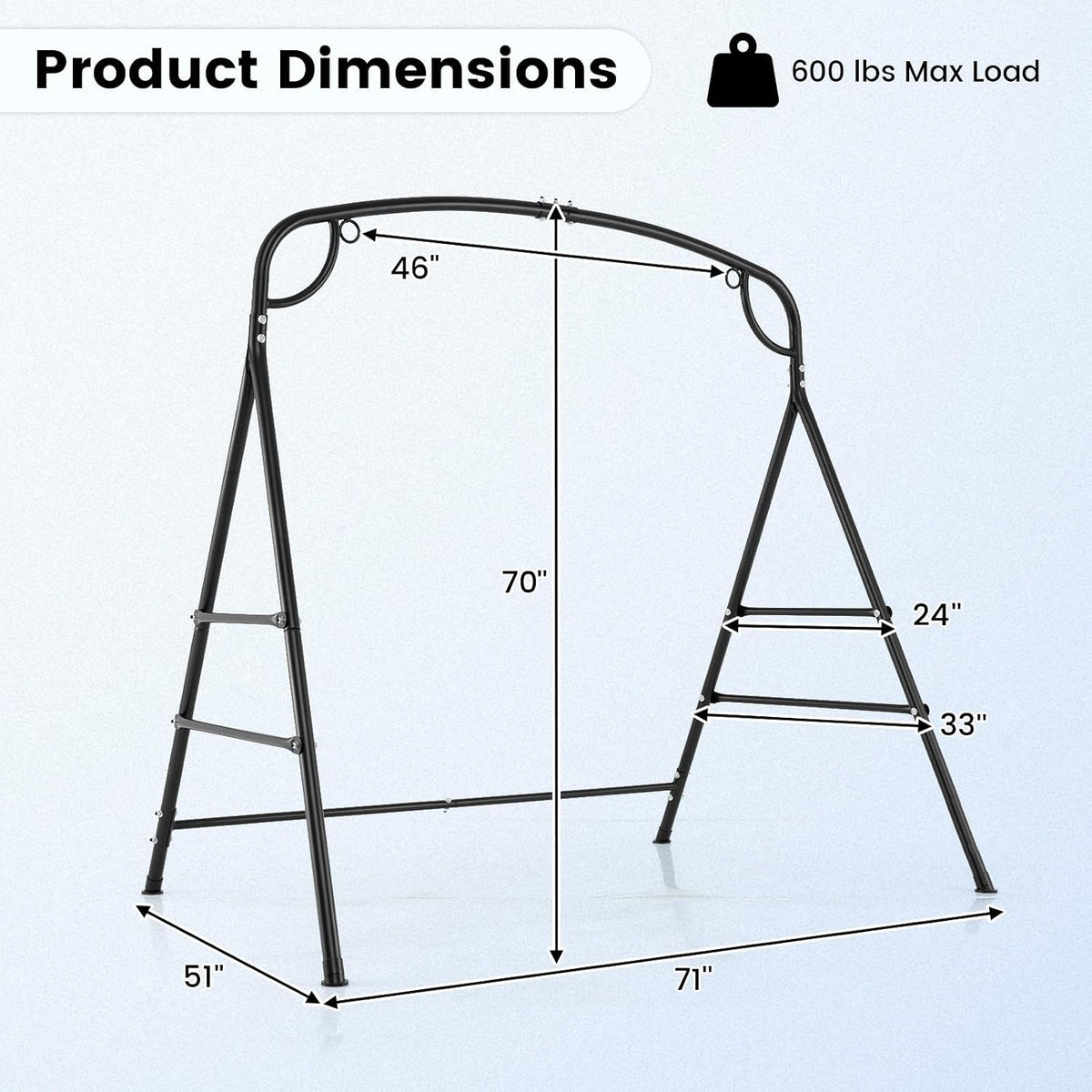 GIANTEX 660-Lbs Metal Hammock Stand - Heavy Duty Porch Swing Stand w/ 4 Support Bars, 2 Hanging Ways, A-Frame Hanging Stand for Lawn Garden Backyard Indoor Outdoor, Hammock Chair not Include