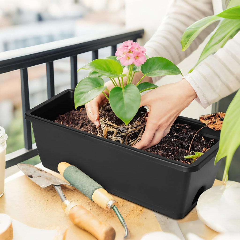 CADUKE 6 PCS Railing Planter Boxes, Black Planter Boxes with Bracket