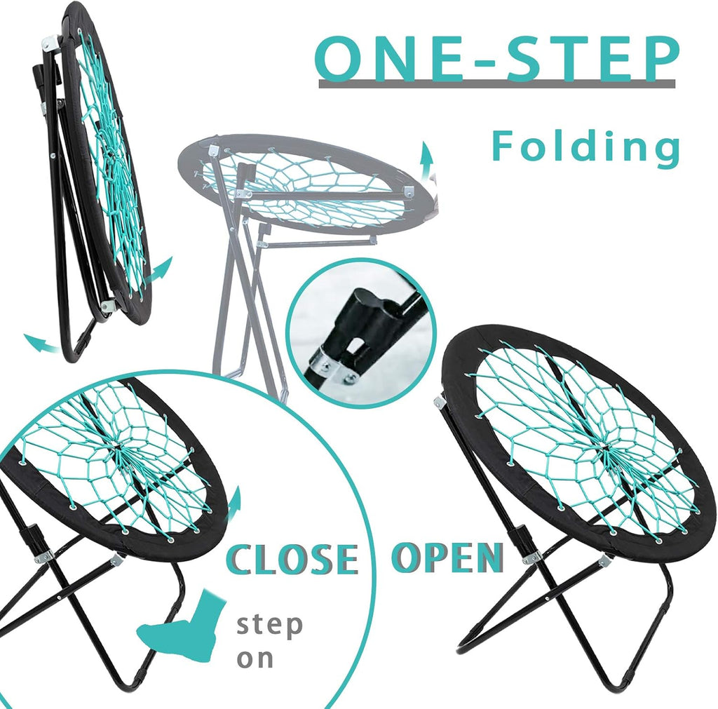 Camp Field Folding Bungee Chair for Indoor and Outdoor Relaxation,Black