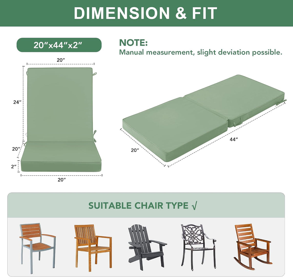 Summsun Patio Dining Chair Cushions 4-Pack, 20 x 20 Inch, Sage Green
