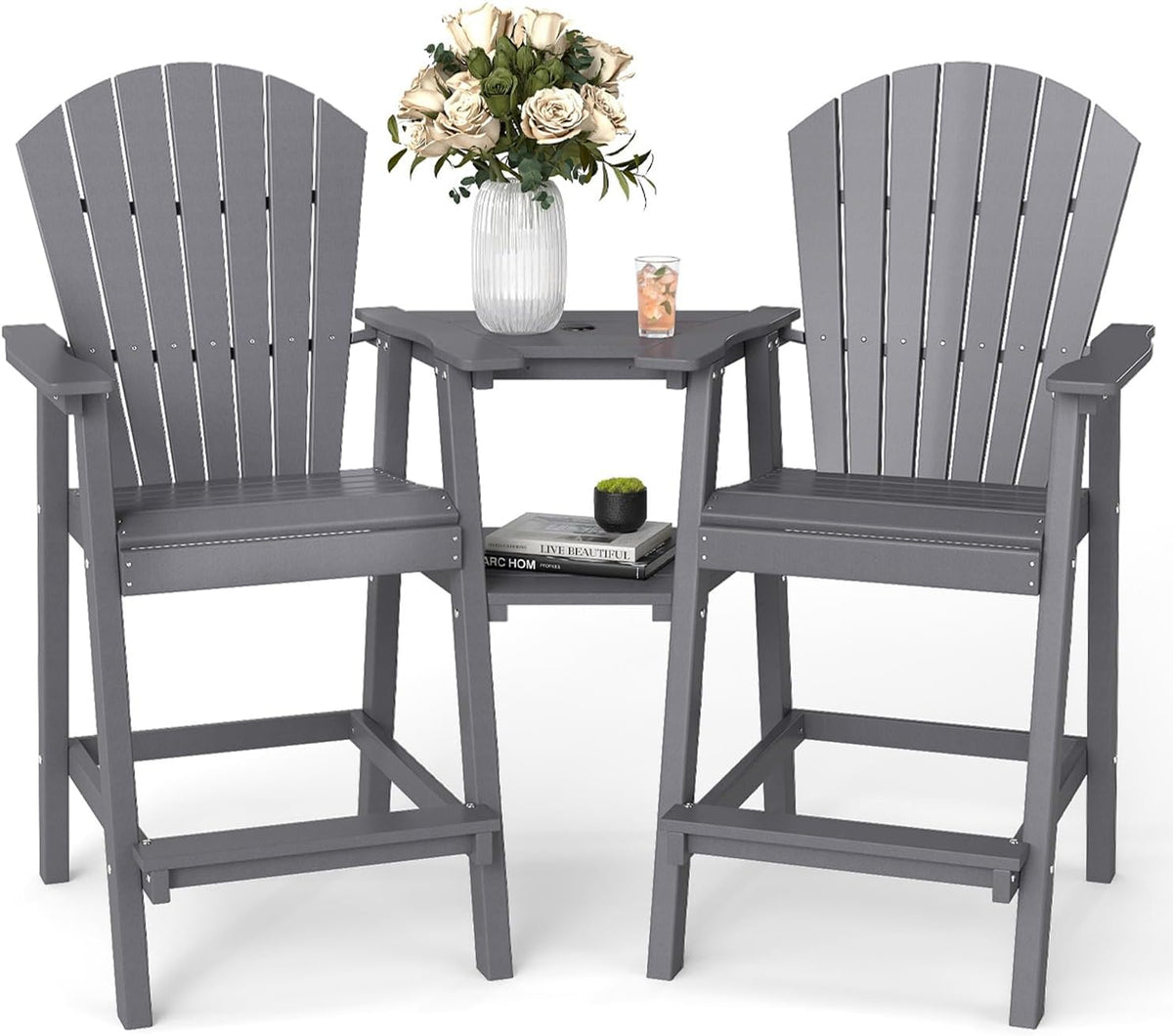FOOWIN Tall Adirondack Chairs Set of 2 with Double Connecting Trays