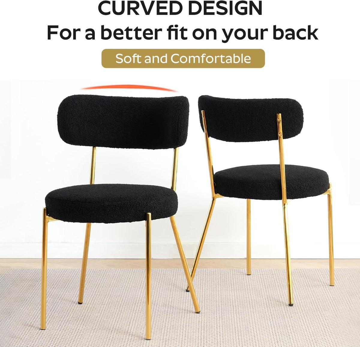 36" Round Dining Table Set for 2, Small Round Kitchen Table with 2 Boucle Dinner Chairs, Modern Circle 3 Piece Glass Dining Table with Metal Legs(Black&Gold)