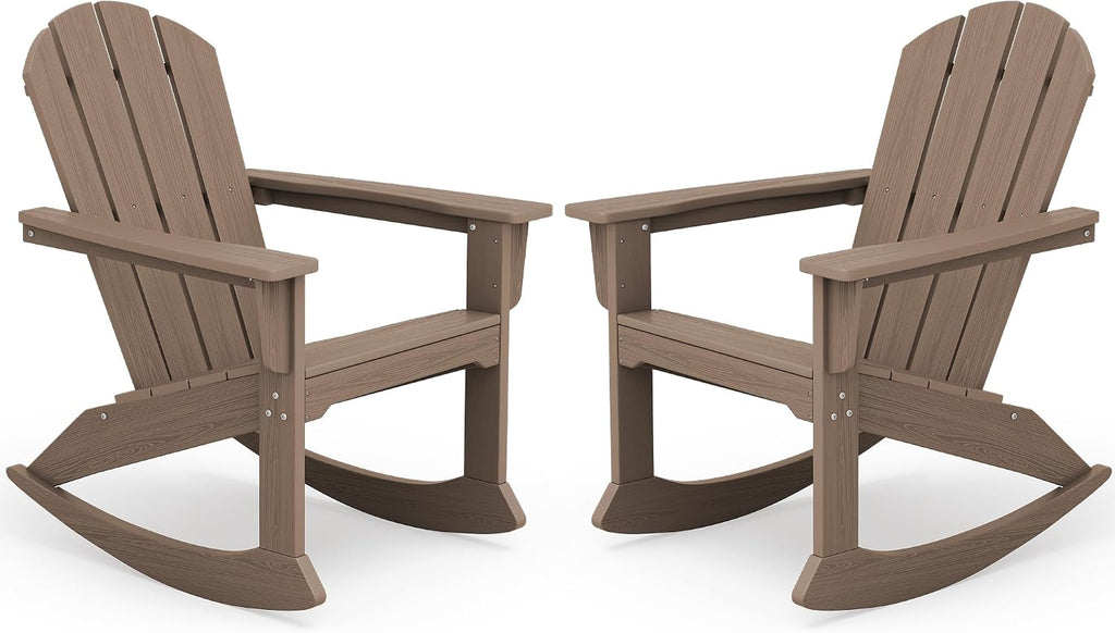 SERWALL Outdoor HDPE Adirondack Rocking Chairs, All-Weather, Coffee, 2PCS
