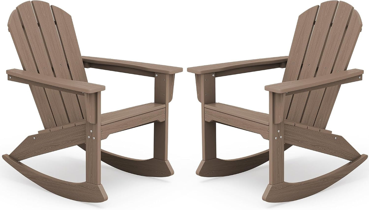 SERWALL Outdoor HDPE Adirondack Rocking Chairs, All-Weather, Coffee, 2PCS