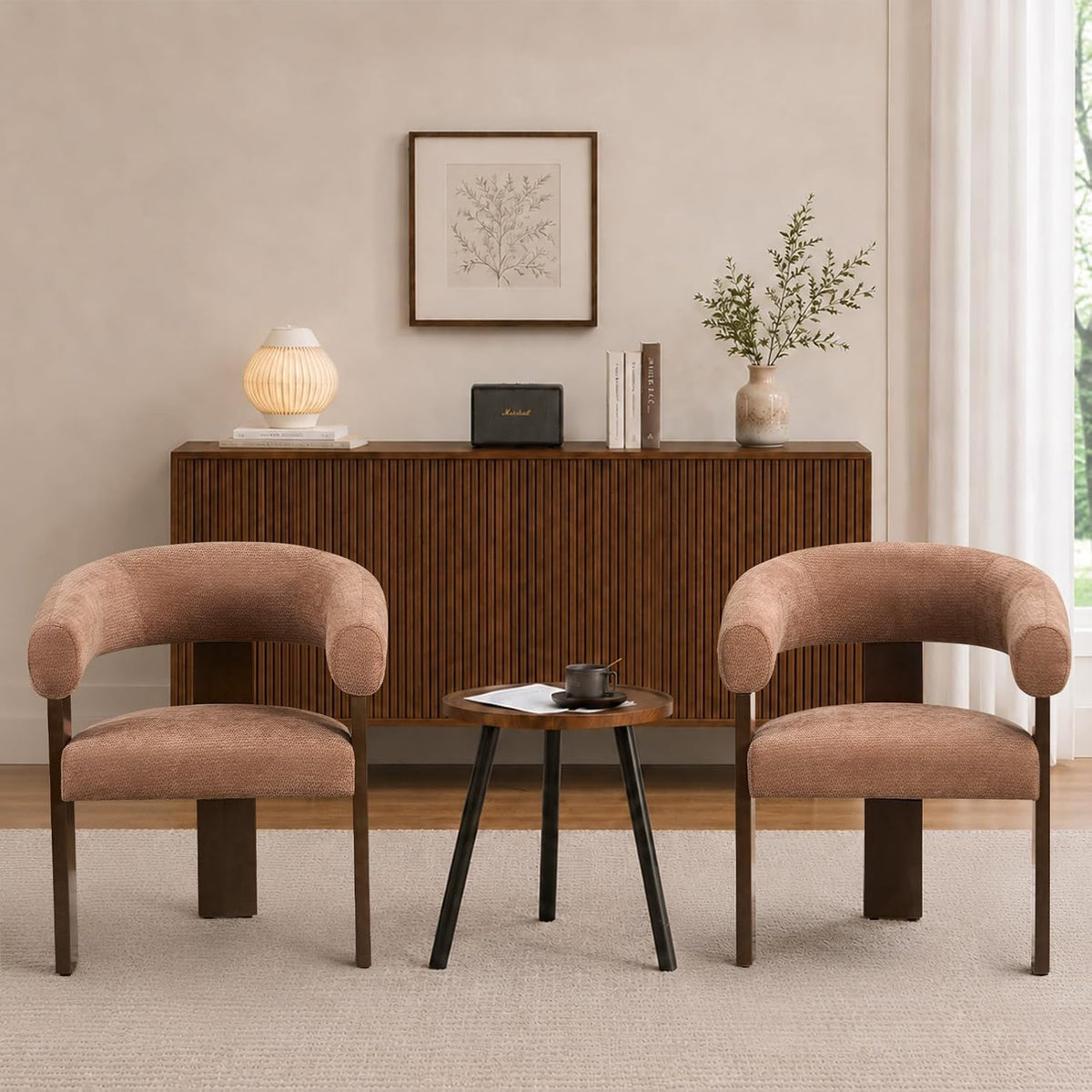 Modern Accent Chair, Barrel Armchair, U-Shaped Backrest, Brown
