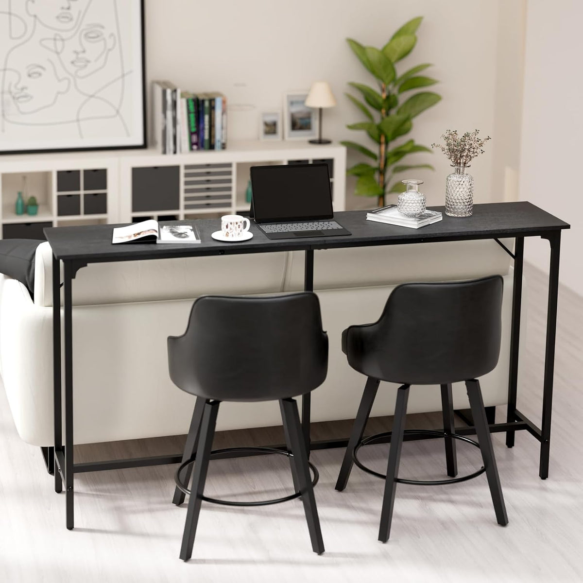 VINGLI 71 Inch Bar Table, Rectangular Counter Height Home Pub Table, Black