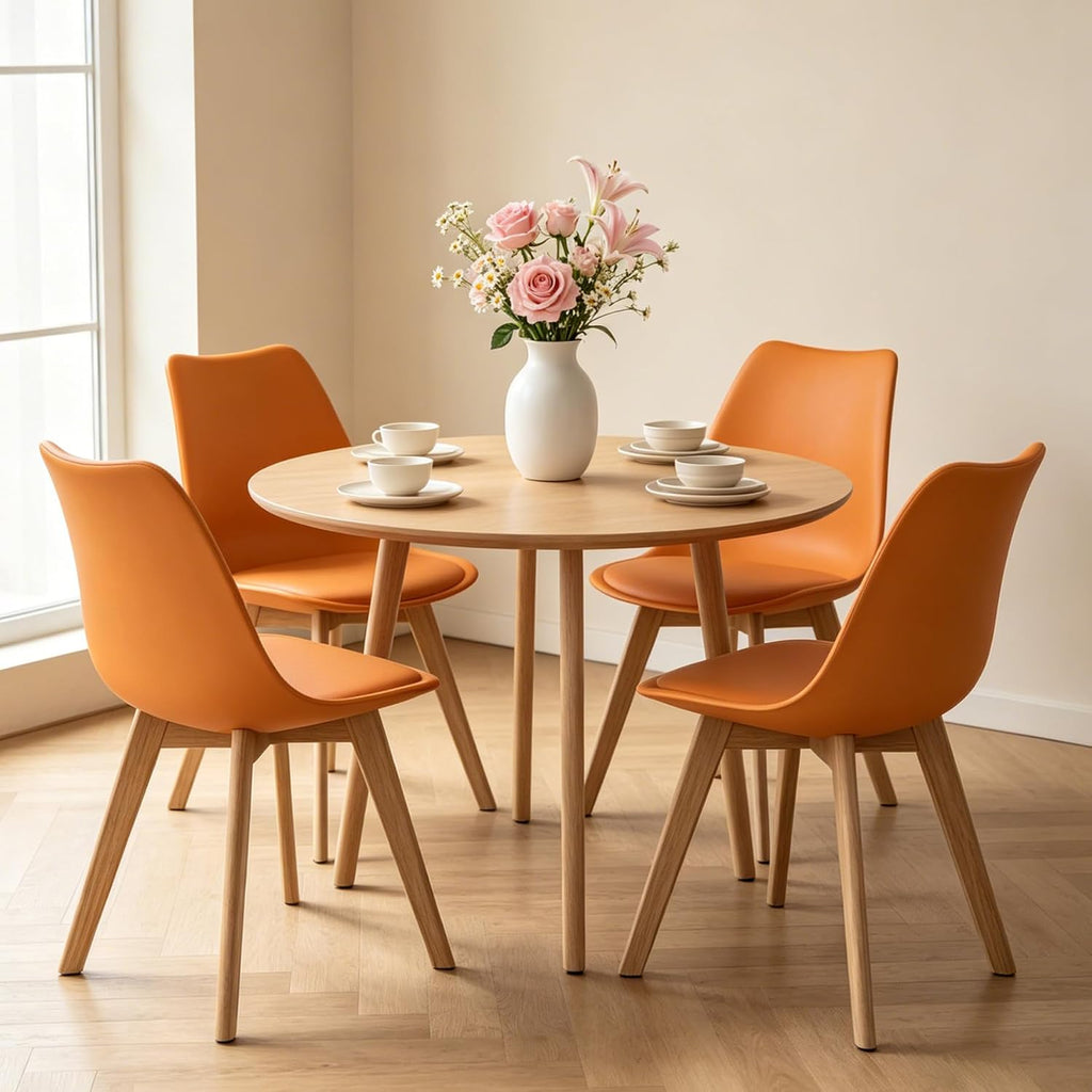 Dining Chairs Set of 4, PU Leather Kitchen Chairs,Wood Legs (Orange, 4 PC)