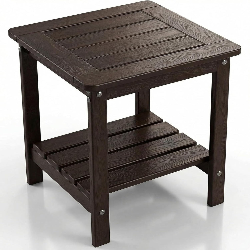 Outdoor Side Table, 2-Tier HDPE Small Patio Table, Coffee