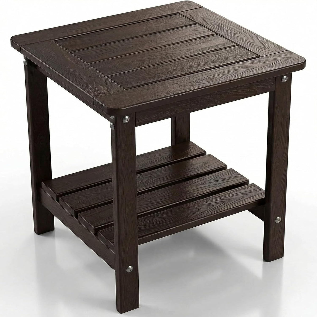Outdoor Side Table, 2-Tier HDPE Small Patio Table, Coffee