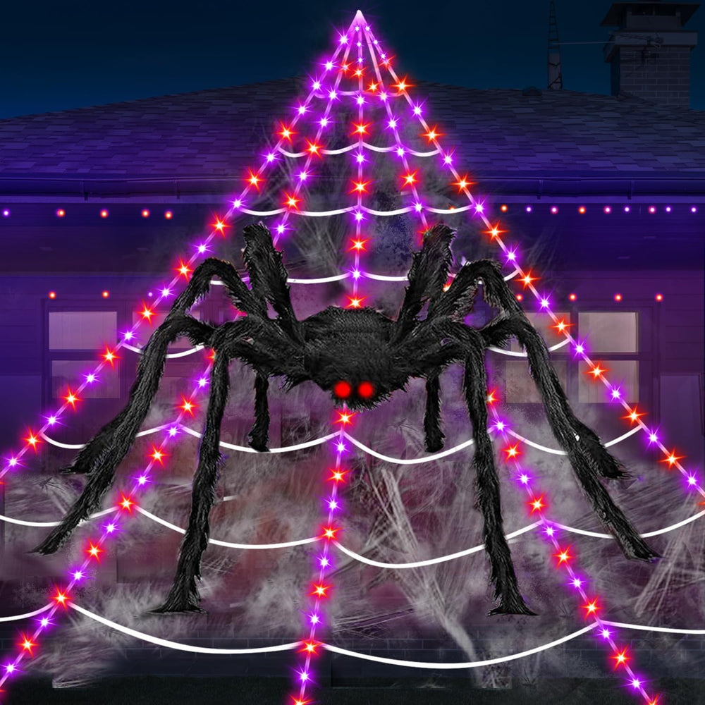Halloween Decorations Outdoor Spider Web Lights, 23Ft 350 LED Light up Spider...