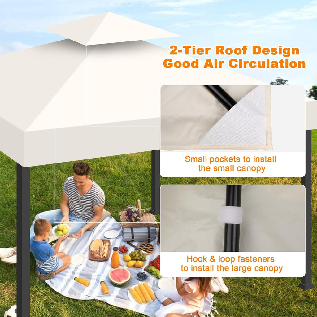 10x10 Gazebo Replacement Canopy, Double Tiered Canopy Cover Top with Ventilation, Heavy Duty 300D Polyester Waterproof Outdoor Gazebo Roof for Patio Garden Yard (Beige, Flat Edge)
