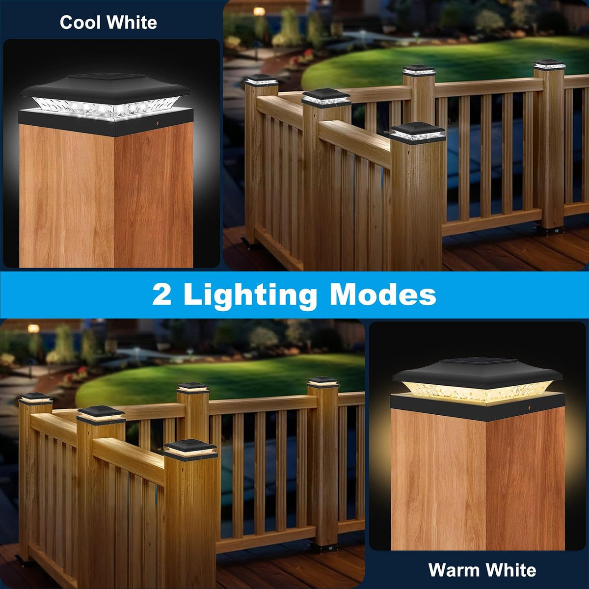Black Solar Post Cap Lights, Fits 5x5 5.5x5.5 6x6 Posts, 12 Pack
