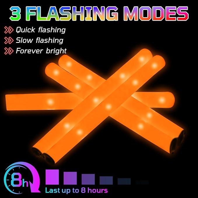 Foam Glow Sticks Bulk, 30 PCS Orange Light Up Foam Sticks 3 Modes, Glow Party Supplies for Wedding,Raves, Carnival, Concert, 4th of July, Halloween, Christmas, New Year