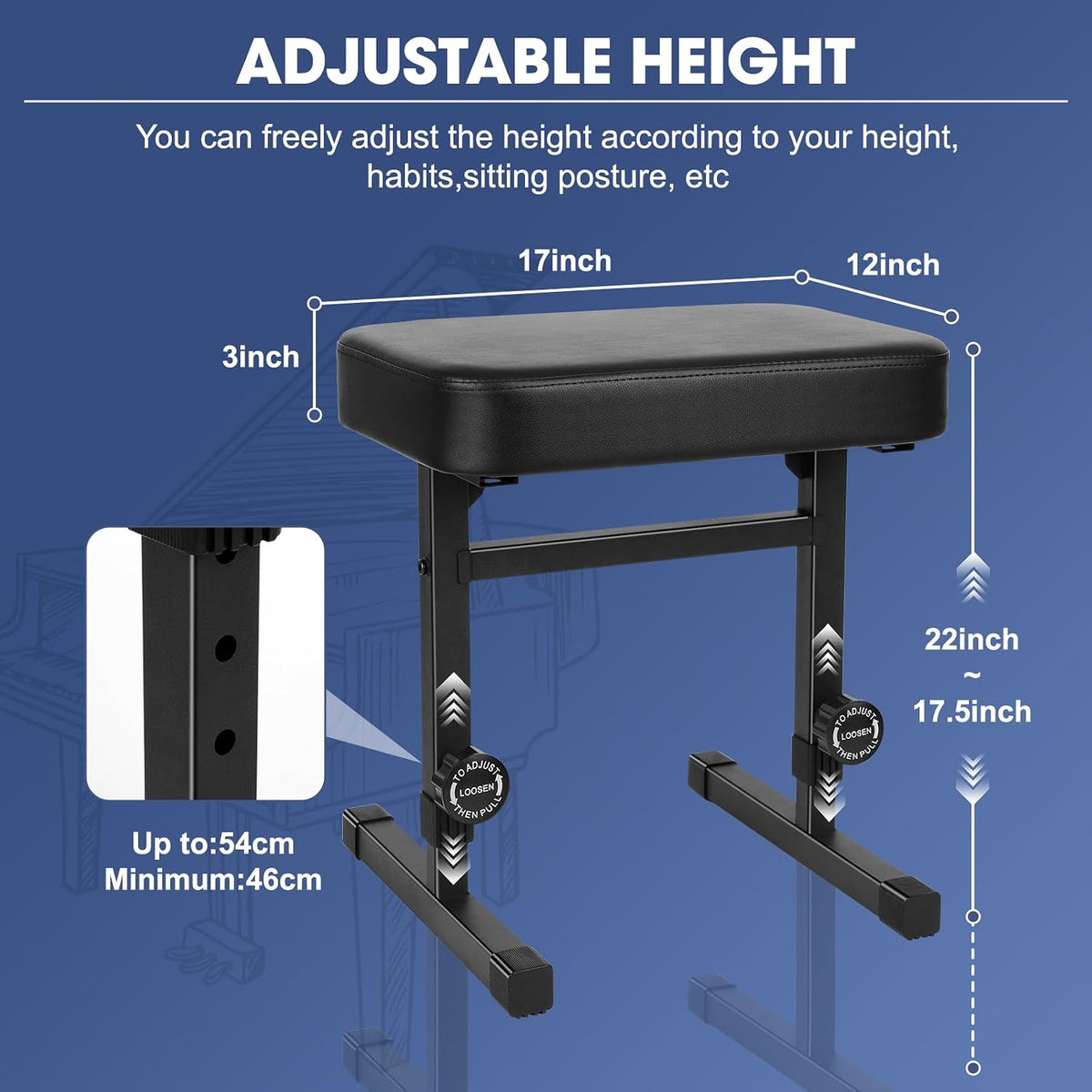 ramzi piano bench adjustable height shown in use