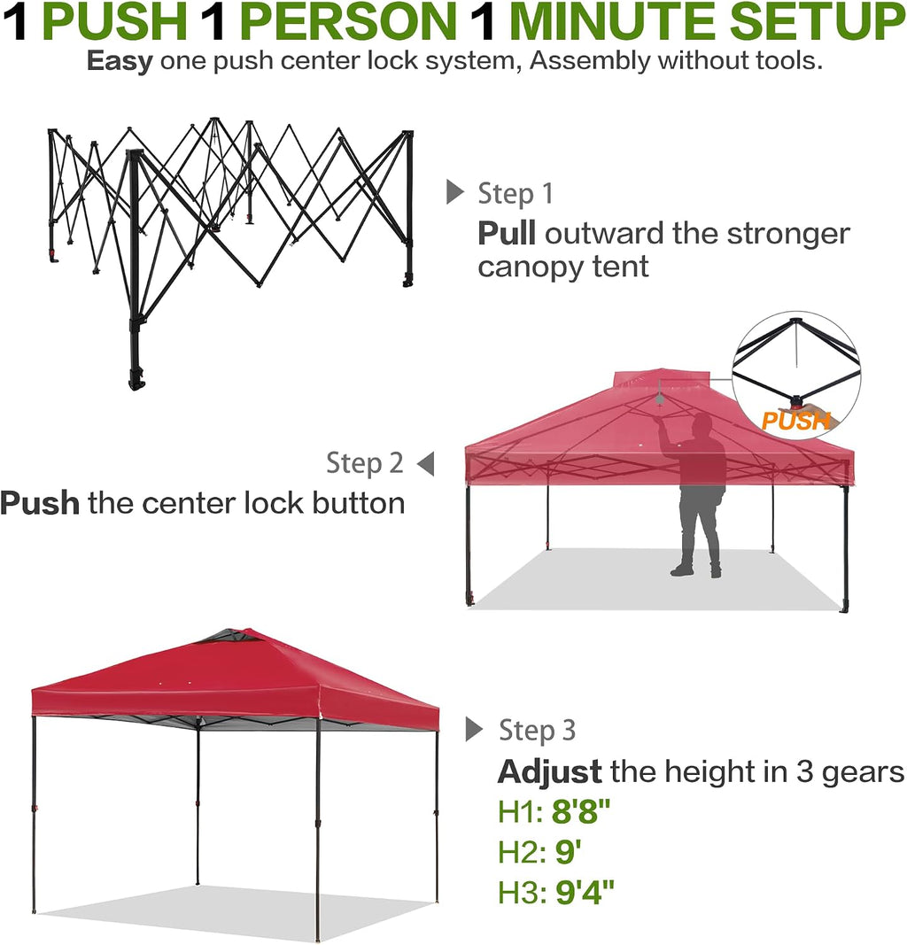 Tunbne 10X10 Pop Up Canopy Tent Outdoor with 1 Sidewalls, One Push Setup