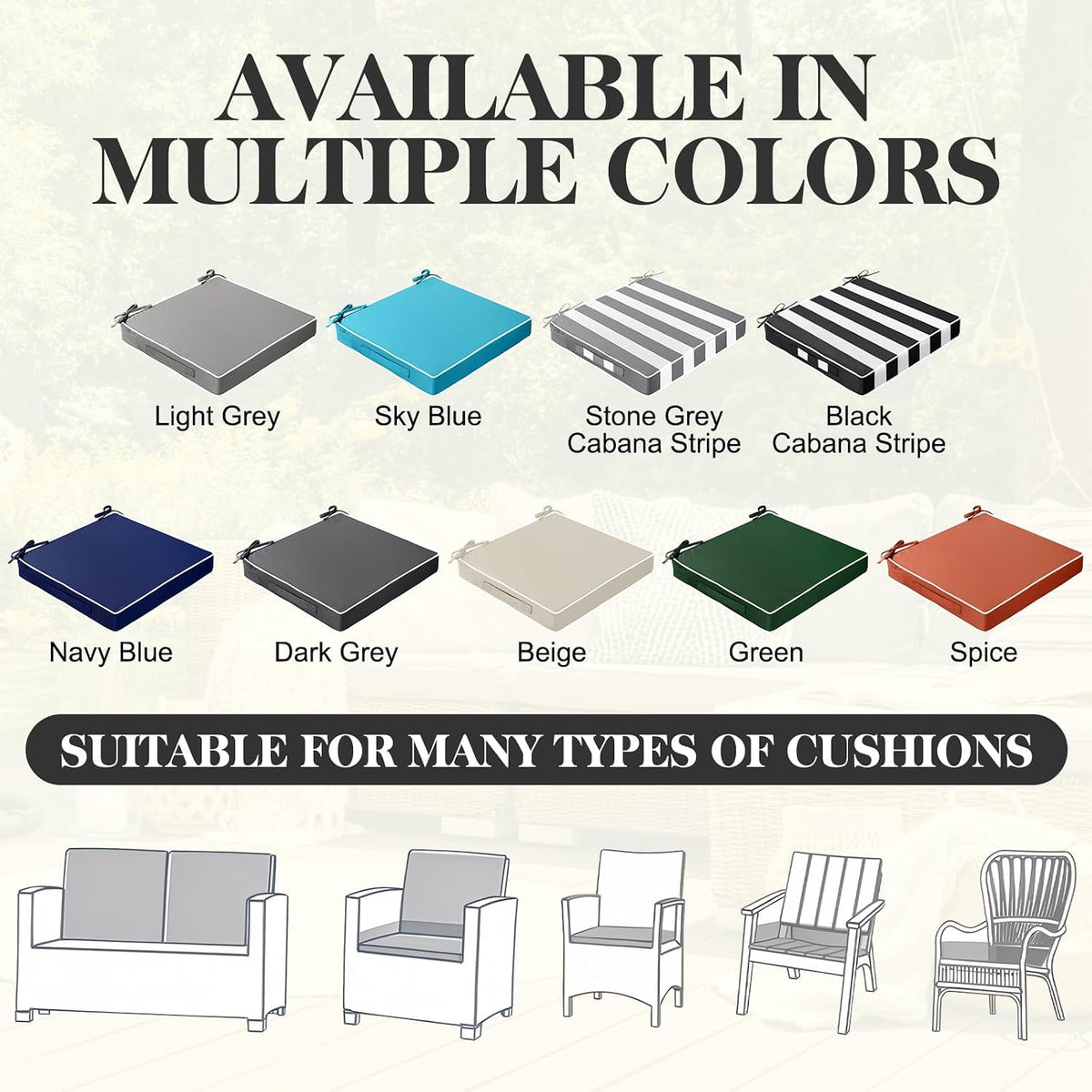 Leinuosen 4 Pcs Patio Chair Cushion Covers, 19" x 19" x 3",Black Stripe