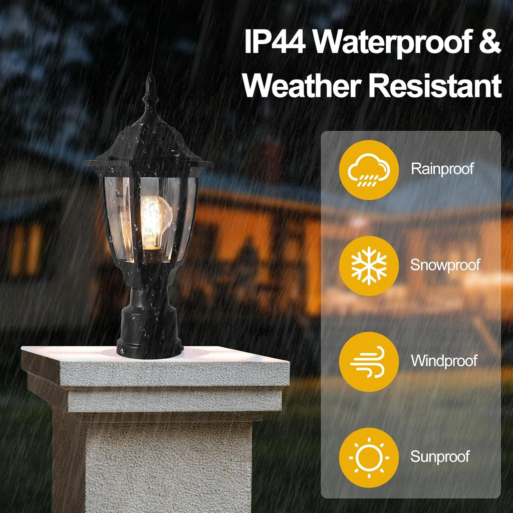 FUDESY Outdoor Post Lights, Exterior Lamp Post Light Fixture, Black, 2 Pack
