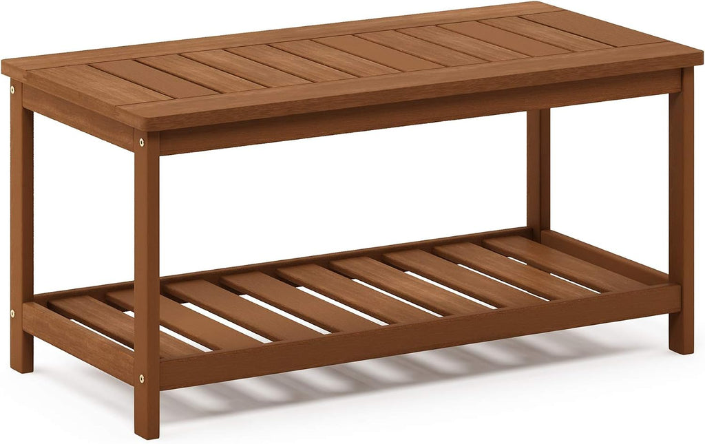 Furinno TIOMAN 2-Tier Outdoor Patio Table with Open Shelf, Natural