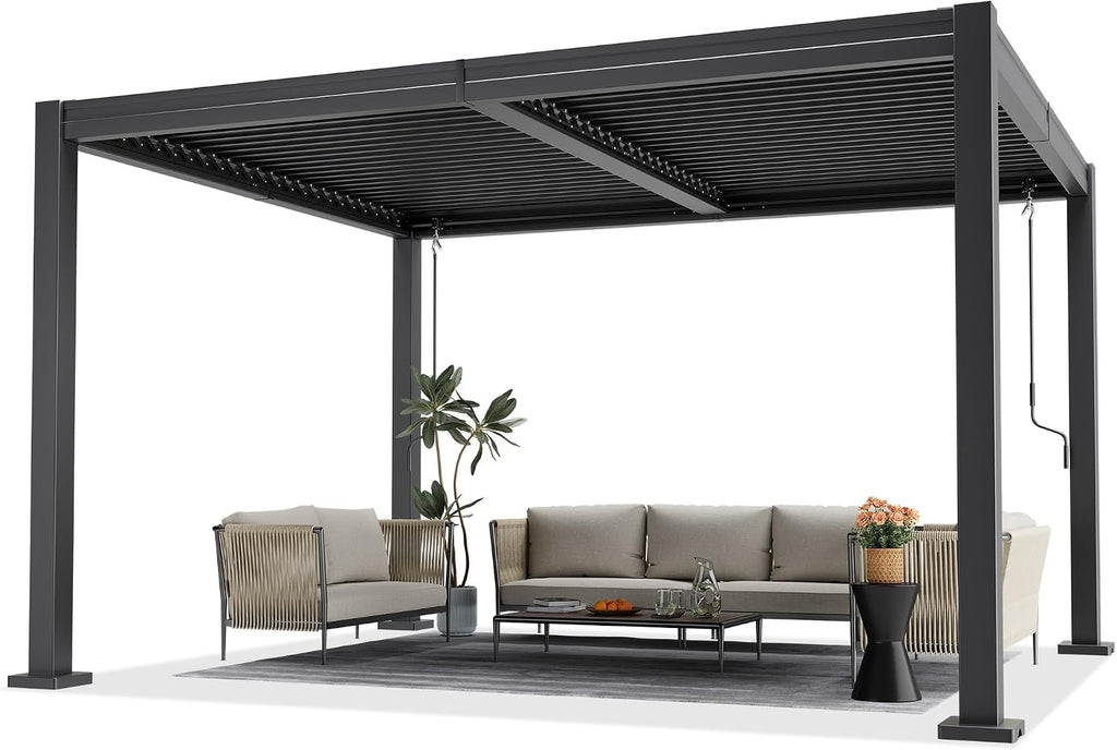 10x12 FT Outdoor Louvered Pergola Dark Grey