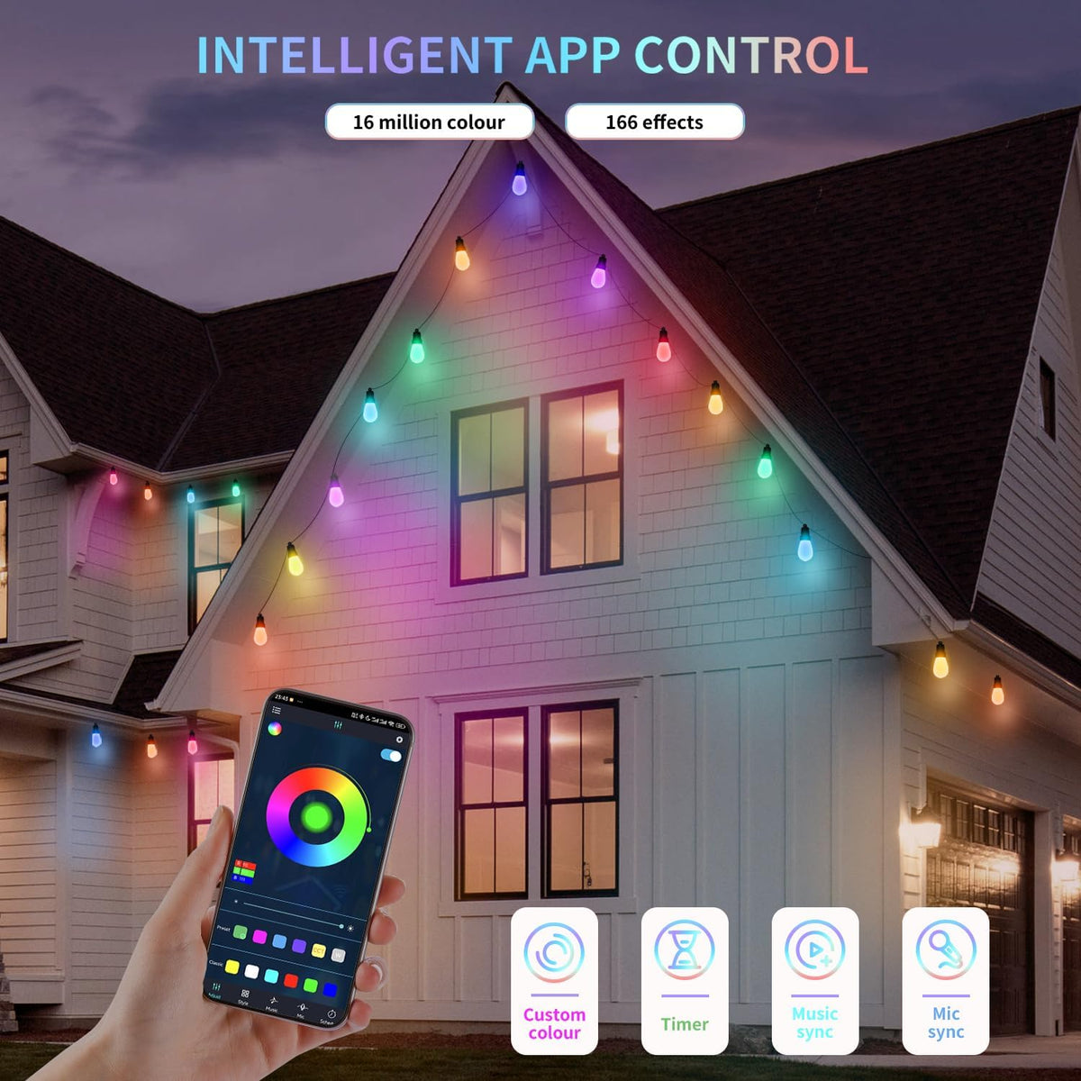 CAWWS Outdoor String Lights 50FT, Color Changing Patio Lights, Waterproof