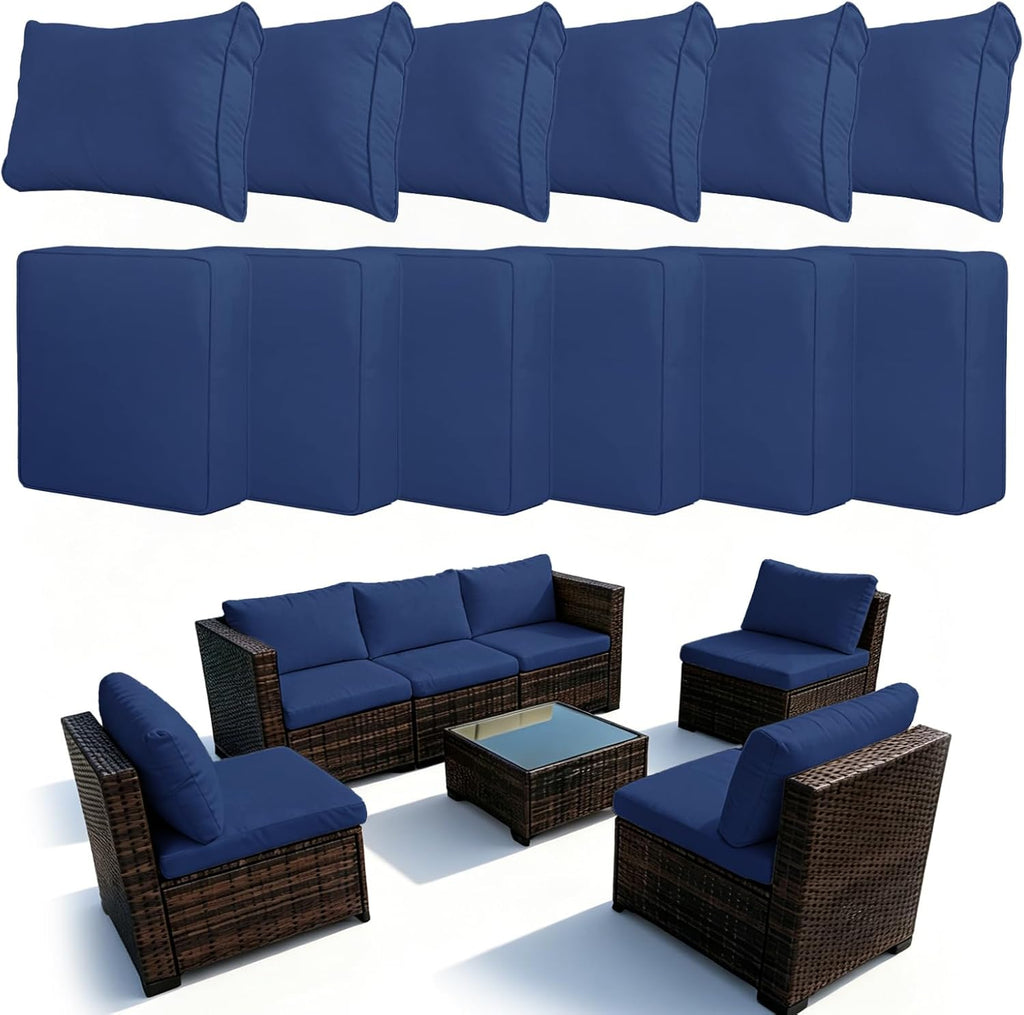 Loungewave Outdoor Cushion Covers, Patio Cushion Covers (Navy Blue,12Pcs-M)