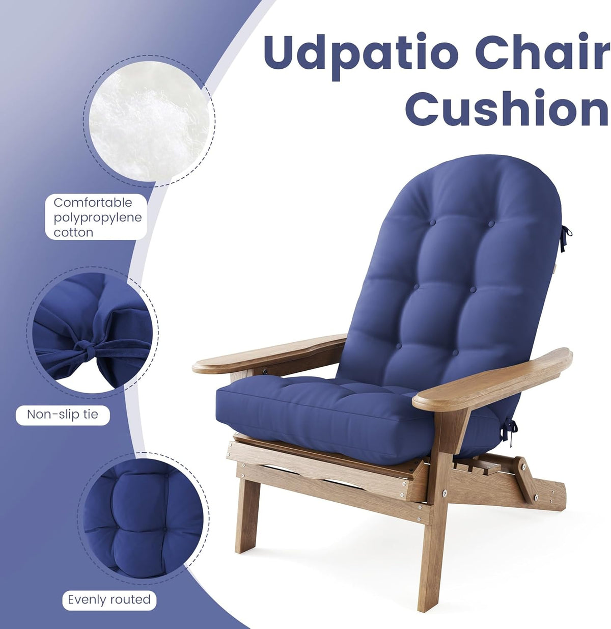 UDPATIO Adirondack Chair Cushion with Ties Outdoor Rocking Chairs Pad