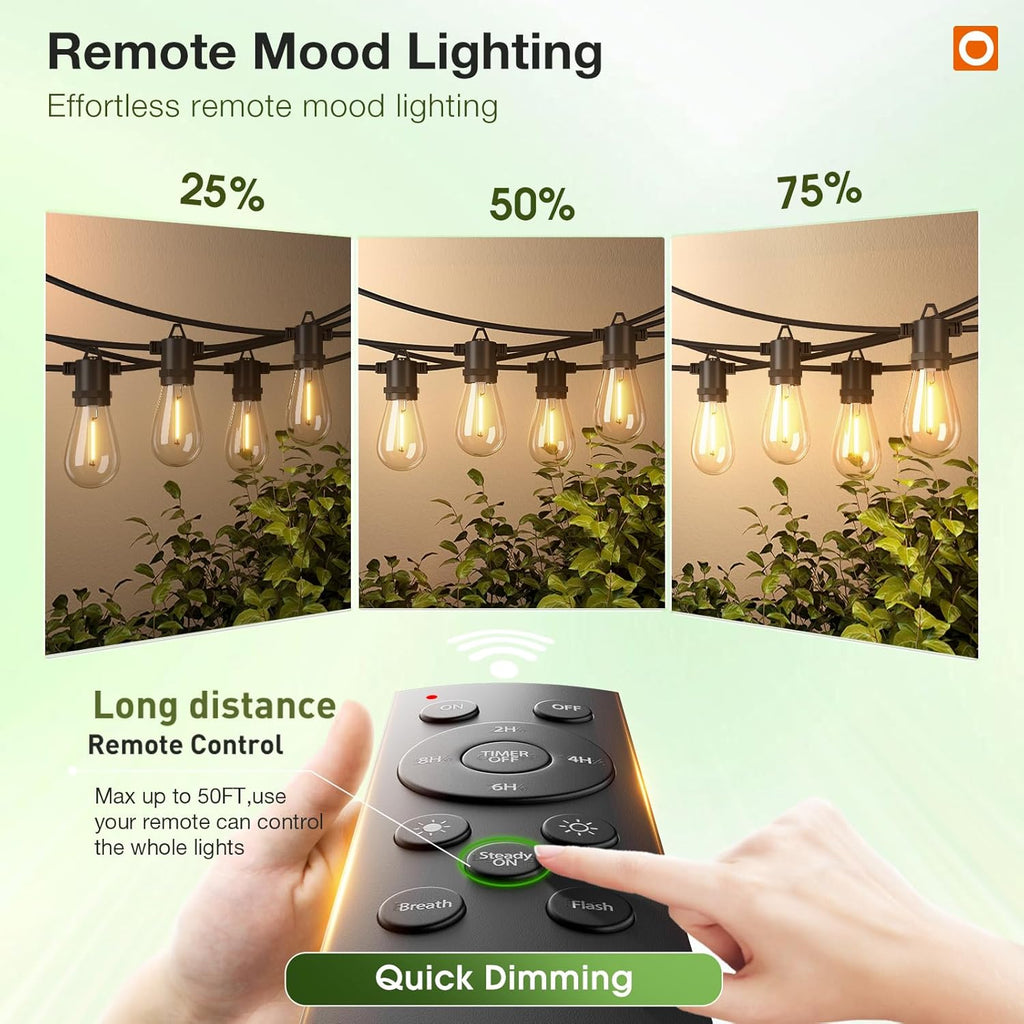 addlon 200FT Outdoor String Lights LED with Remote Dimmable Waterproof