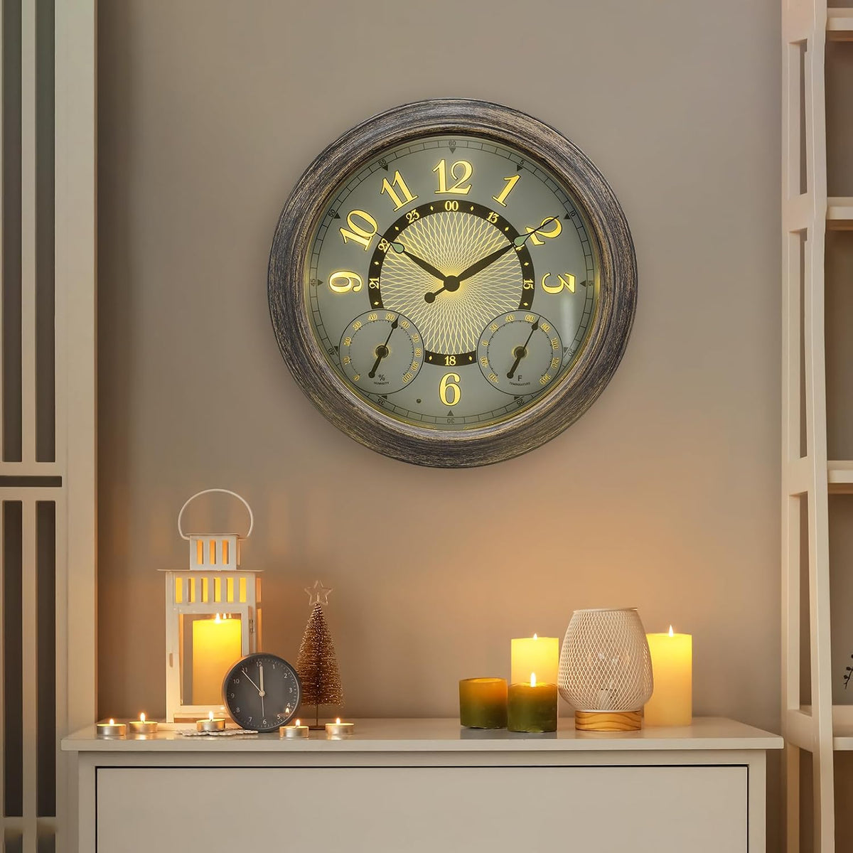 Pytha Sight 15 Inch Metal Illuminated Outdoor Clocks for Patio Waterproof