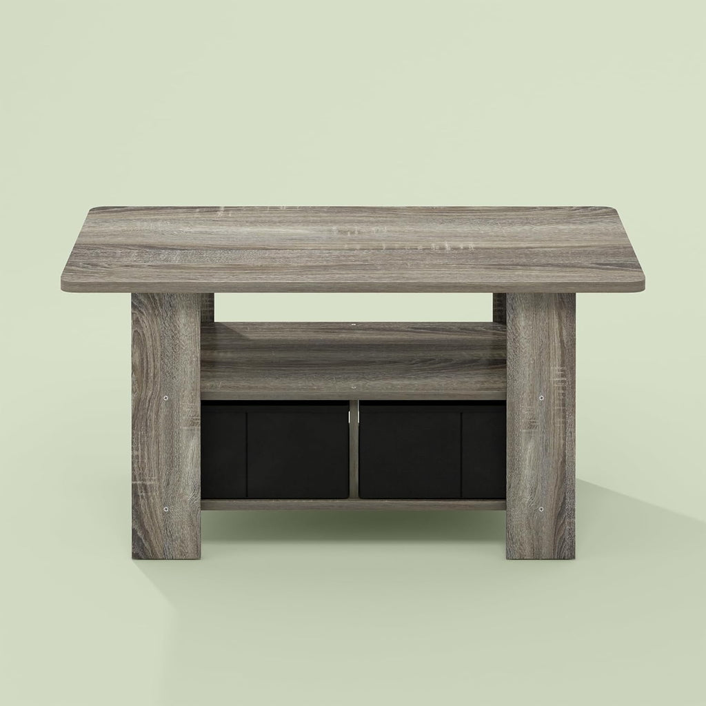 Ipoh Coffee Table, Side Table with Storage Spaces and Bin Drawer for Small Spaces, Living Room, Olive Oak/Black