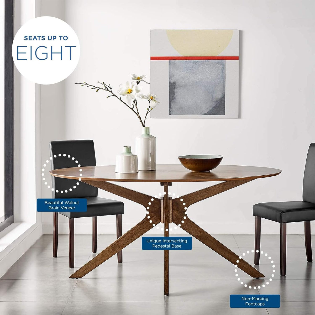 Modway Crossroads 63" Oval Wood Dining Table, Walnut