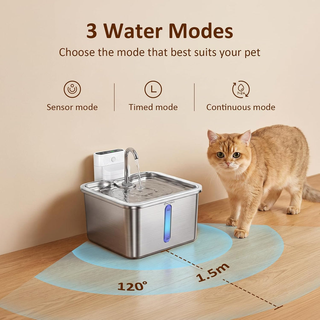 Cat Water Fountain Stainless Steel, 135fl-oz/4L Wireless Cat Fountain