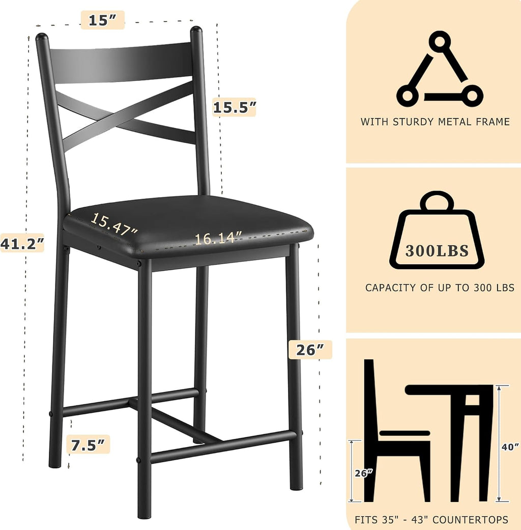 Garvee 26'' Bar Stools Set of 4, Counter Stools with Back & Thick Cushion