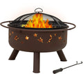 Sunnydaze Cosmic 30" Outdoor Wood Fire Pit with Grill Grate, Steel, Bronze
