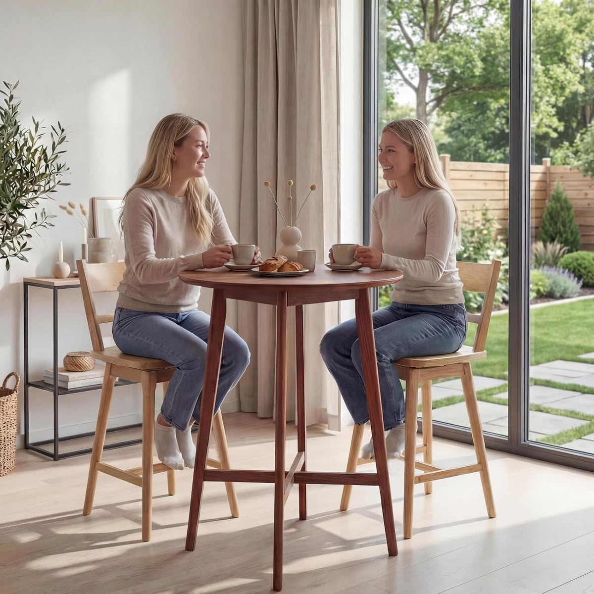 Ya-Home Swivel Counter Stools Set of 2, 24.5" Solid Wood Bar Stools with Back & Wood Seat, Natural Finish — Mid Century Modern Counter Height Bar Chairs for Kitchen Island