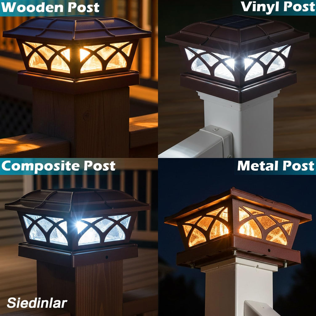SIEDiNLAR Solar Post Cap Lights Outdoor Glass 2 Color Modes Brown (10 Pack)