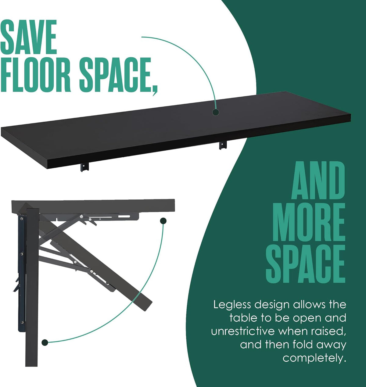 Wall Mounted Desk, Murphy Desk, Wall Mounted Folding Table, 48x16 Black