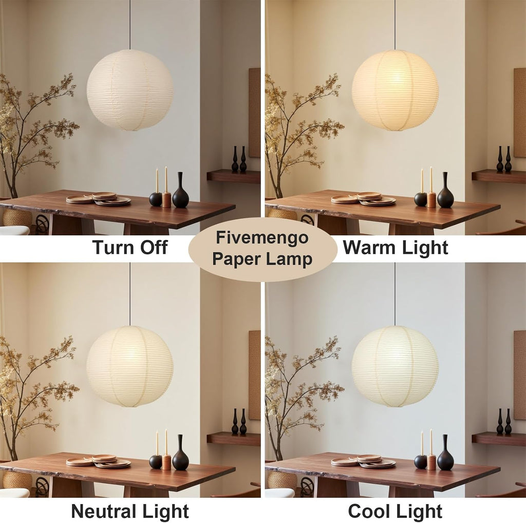 23.6in Paper Lanterns Plug in Hanging Lamp Off-White 19.7FT Cord