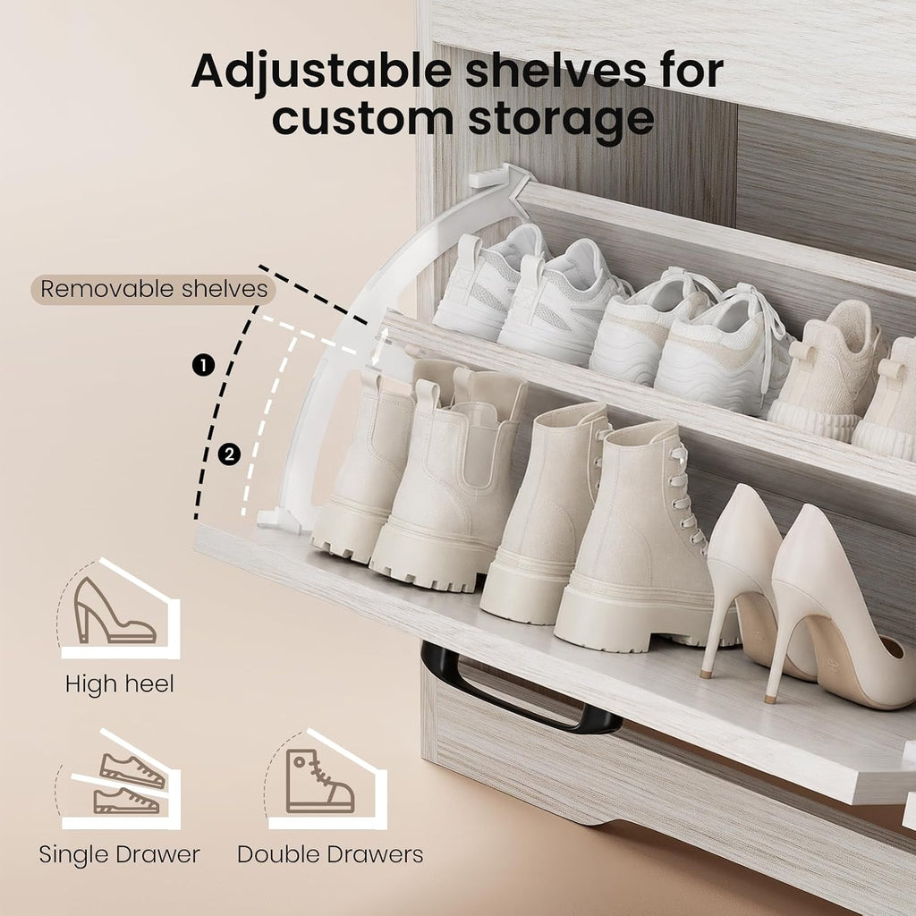 39" Shoe Storage Bench with Seat Cushion, Wood, Ash White