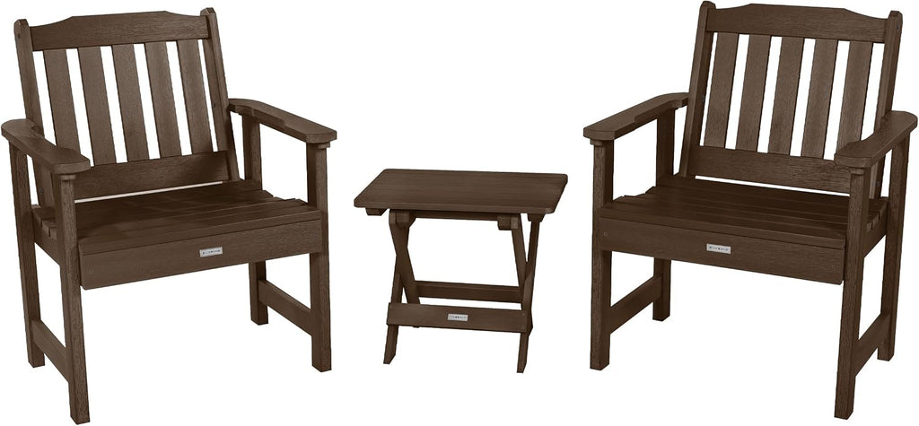 highwood Lehigh (2) Garden Chairs with Folding Side Table, Weathered Acorn