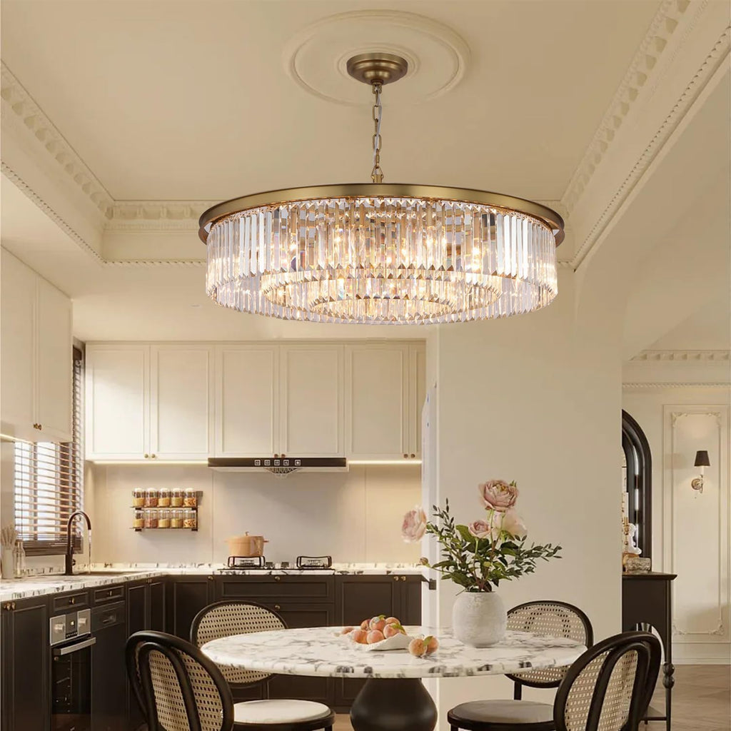Large Crystal Chandelier Modern Luxury Pendant Ceiling Lights Fixture Antique Gold Chandelier for Dining Room Living Room 12-Lights 3-Tier Raindrop Chandeliers Lighting (Gold, Dia 31 Inch)