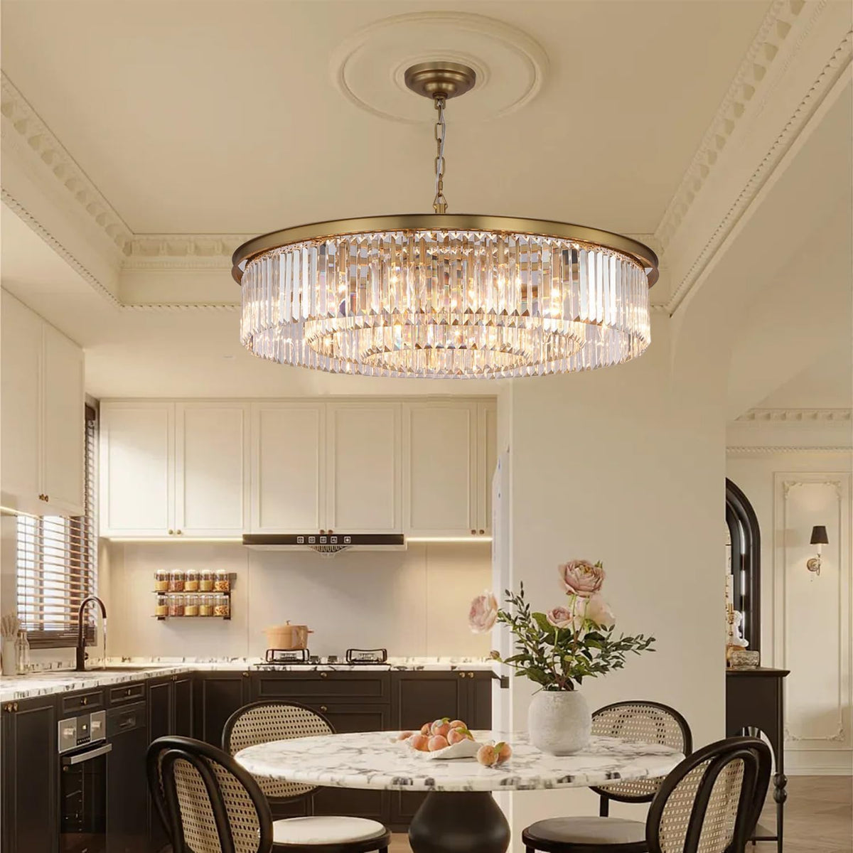 Large Crystal Chandelier Modern Luxury Pendant Ceiling Lights Fixture Antique Gold Chandelier for Dining Room Living Room 12-Lights 3-Tier Raindrop Chandeliers Lighting (Gold, Dia 31 Inch)