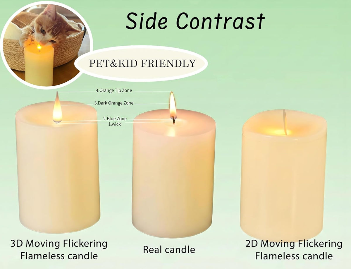 Rechargeable Flameless Pillar Candle with Remote Timer, 3D Moving Flame Real Wax Led Pillar Candles (Black, 3''x5'')